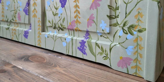 Hand painted meadow monk's bench