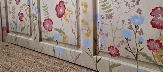 Hand painted blush meadow monk's bench